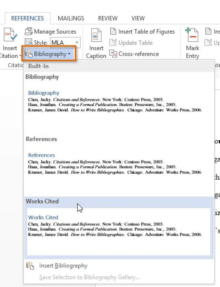 How do you insert a built in bibliography?