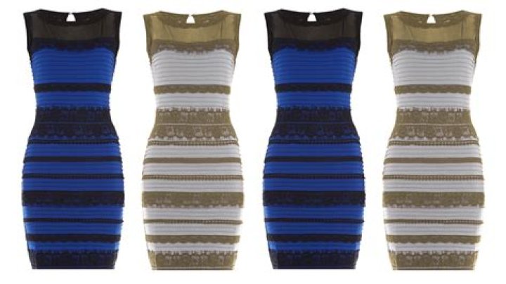 How is the black and blue dress white and gold?
