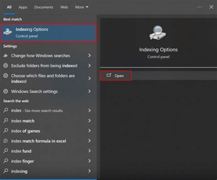 In the indexing options?