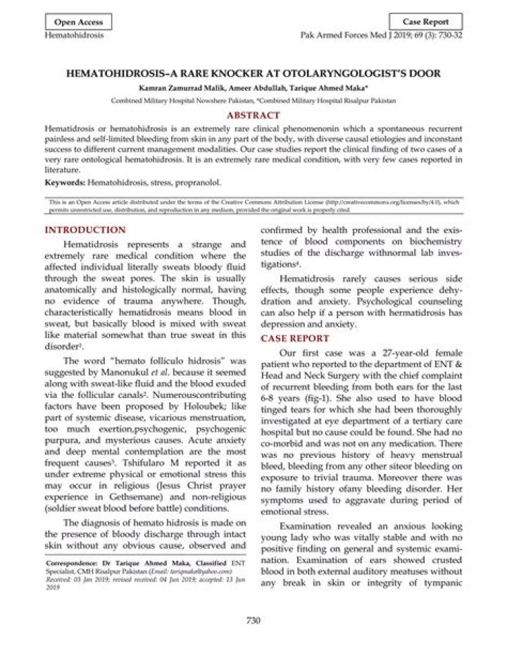 Is hematidrosis a medical condition?