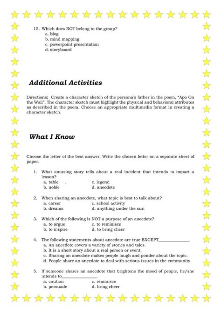 When sharing an anecdote what topic is best to talk about?