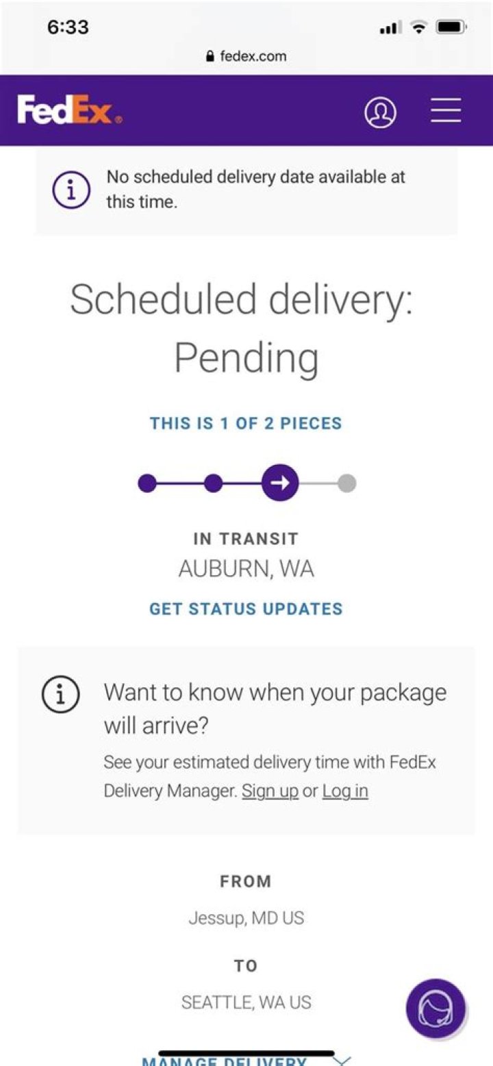 Why has the FedEx express delivery changed scheduled to delivery pending?